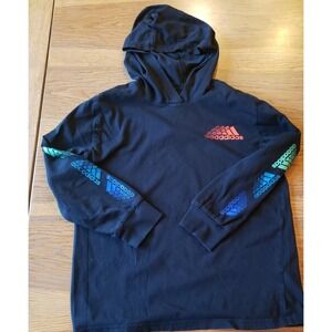 Adidas Hoodie Boys Youth  Black Colored Adidas Logo 100% Cotton Sz Small EUC